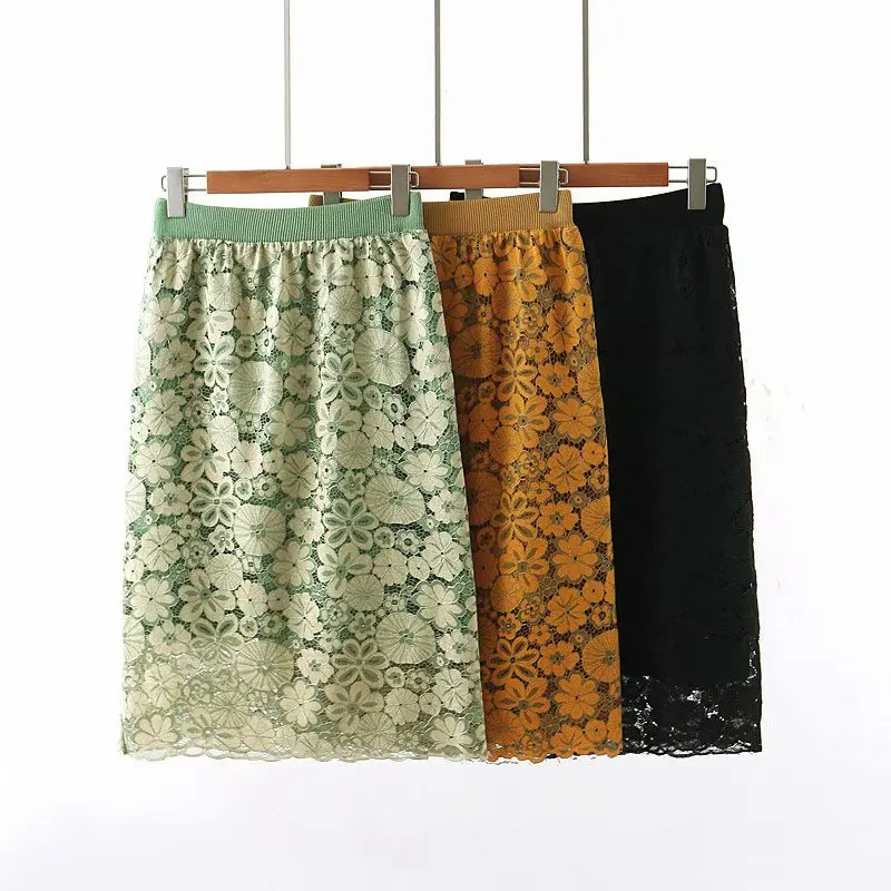 

Women Crochet Floral Lace Chic High Waist A Line Skirt Faldas Mujer Moda Autumn Winter Female Apparels