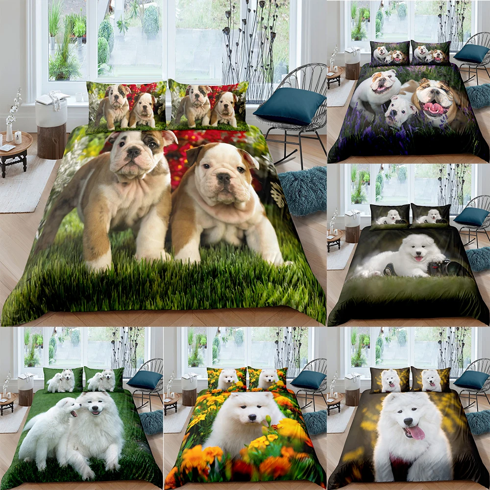 

Bo Niu Cute Dog Pet Bedding Set Quilt cover Duvet Cover Set 2/3Pcs Single Double Twin Full Queen King Size Bedding Set King Size