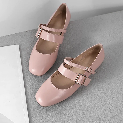 Женская обувь серого цвета на плоской подошве; дизайнерская обувь; китайская обувь из натуральной кожи; сезон весна-осень; подиумная обувь; коллекция года; повседневная обувь mary jane с квадратным носком; цвет розовый - Цвет: Розовый