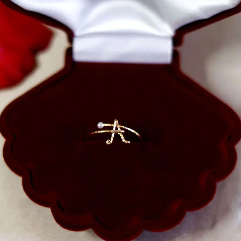 Новинка, модный дизайн, 3 мм, натуральный пресноводный жемчуг, 14 К золото, Открытое кольцо с буквами, женское простое изысканное ювелирное изделие, праздничный подарок