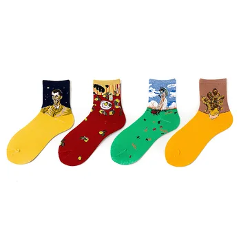 

Women Standard Sock Cartoon Ladies Patchwork Socks Red Unisex Crew Casual Cotton Sox Girl Spring Trendy Art Personality Karpetki