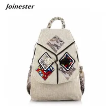 

Ethnic Style Vintage Women Backpacks Girls Cotton Fabric Schoolbag Knitted Handle Casual Bags for Female Lightweight Travel Bag