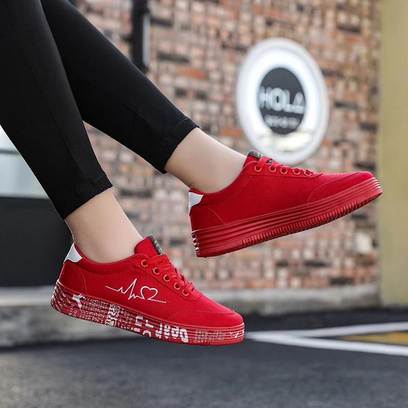 Zapatos para mujer, zapatillas de lona transpirables, Zapatos informales con cordones, planos con vulcanizados mujer| AliExpress