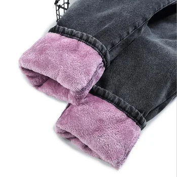 

Winter Thick Fur Jeans Pants Velvet High Waist Loose Skinny Denim Jeans Wide Leg Elasticated High Waist Jeans Trousers