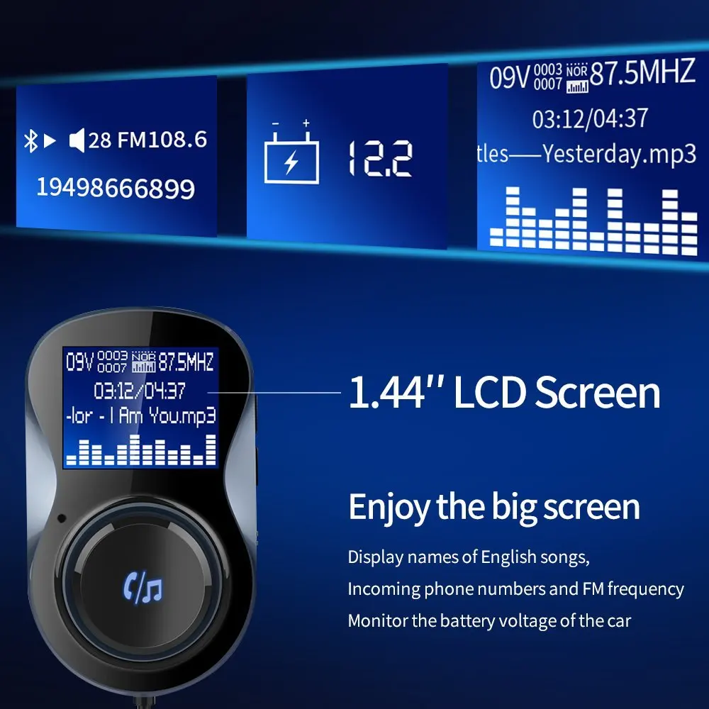 Автомобильный bluetooth-передатчик, fm-модулятор, Радио адаптер, громкая связь, автомобильный комплект, mp3-плеер, 5 В, 2,4 А, двойной USB порт, поддержка TF карты, usb-диск