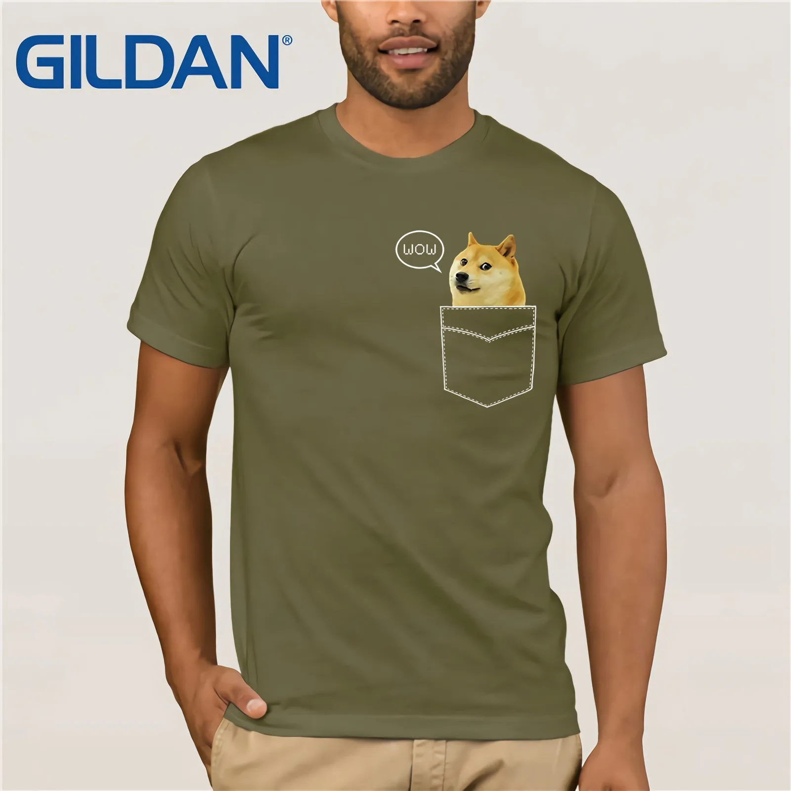 Шиба ину футболка Pocket Doge такая Wow Dank Pixel милая собака футболка Летняя мужская футболка с коротким рукавом - Цвет: army green