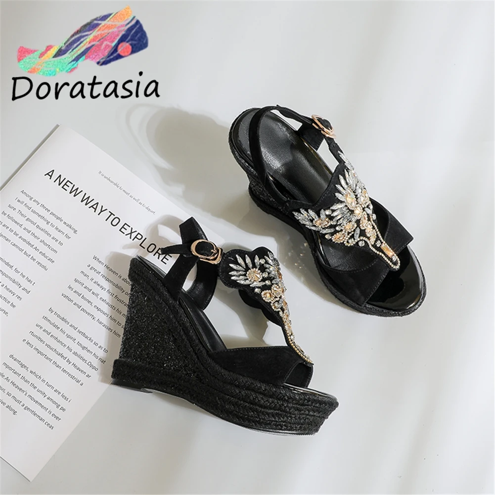 

DORATASIA Sunmmer Platform Sandals Women Sexy Lady Genuine Leather Kid Suede Sandals Women 2020 Flower Wedges Shoes Woman