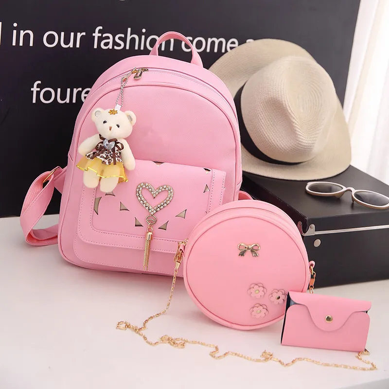 New Leather Three Piece Backpack Sets For Women Fashion Leather Backpack + Wallet + Card Holder 3 Sets 