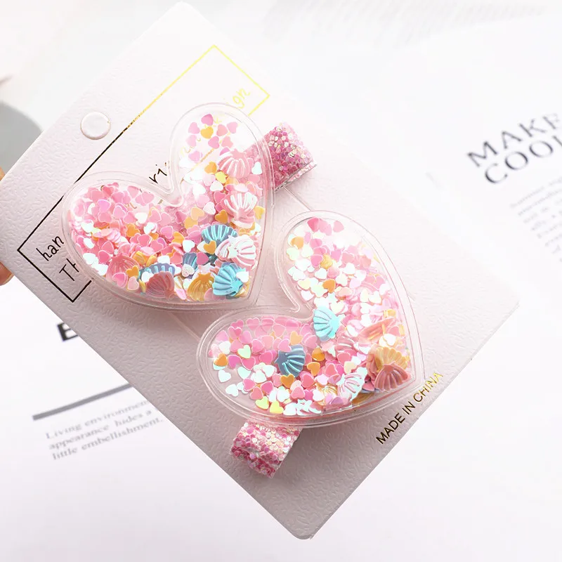 heart colorful shell Блестящие радужные зыбучие пески для маленьких девочек, заколки для волос, блестки для волос, заколки в виде сердца и звезды, модные аксессуары для волос, подарок - Цвет: heart colorful shell