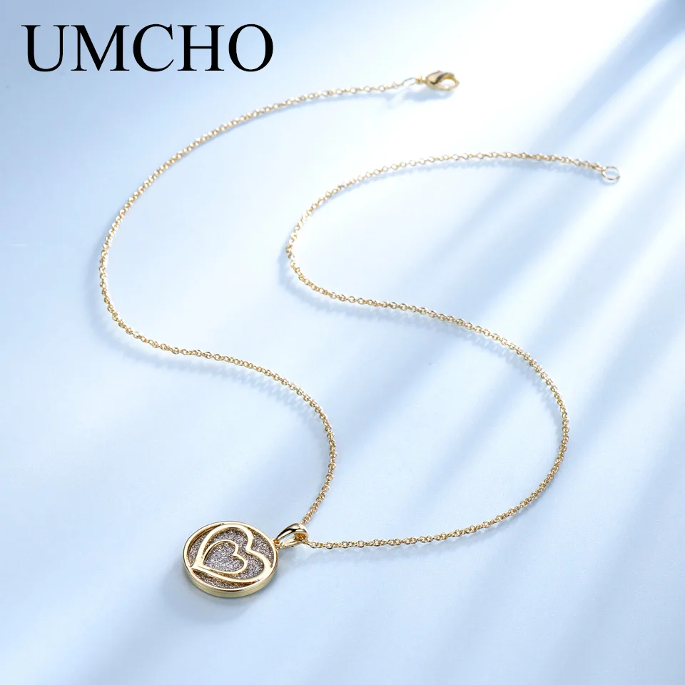 UMCHO, модное блестящее Золотое сердце, 925 пробы, серебряное ожерелье, подвески для женщин, подарок на день рождения, хорошее ювелирное изделие