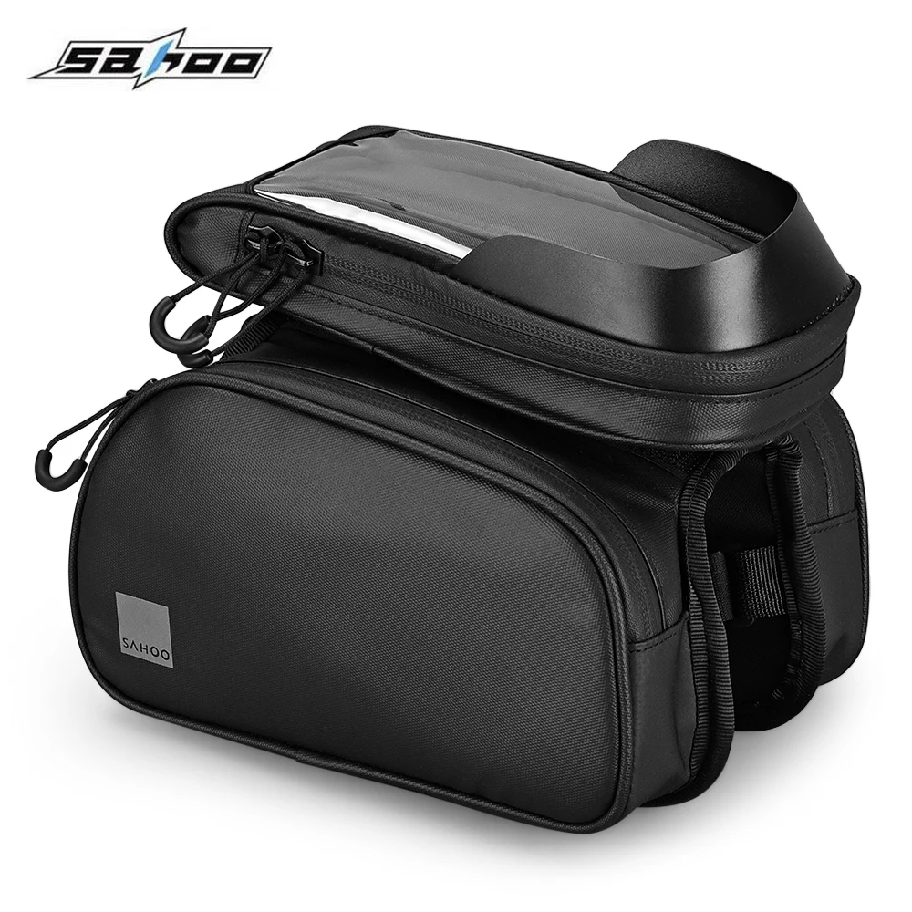 SAHOO Bike Bag Bicycle Phone Tube Double Bag Frame Pouch Bag With Fingerprint Unlock Sun Visor Night Reflective