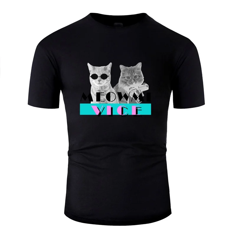Модная футболка с котами Meowmi Vice 80s от Bestees женская круглым вырезом для мужчин