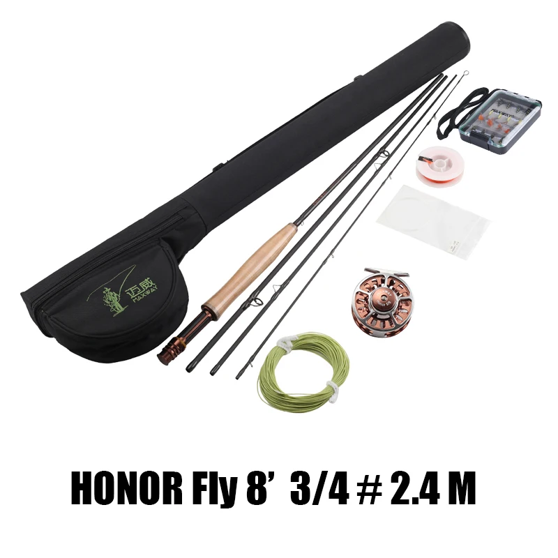 Honor 8ft 34 2.4M SeaKnight maxway Fly рыболовный набор 7/8/8/10 футов Fly Удочка+ катушка+ линия+ сумка+ Biat 4 секции для Набор для рыбалки - Цвет: Honor 8ft 34 2.4M