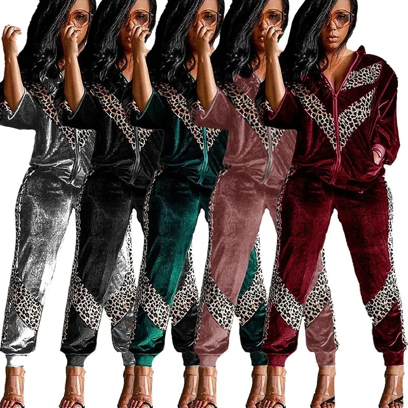 

FIXSYS Womens Fashion Trendy 2020 Tracksuit 2 Piece Set Winter Leopard Print Joggers Two Piece Set Women Tracksuit Female