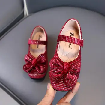 

Fashion Girls Cute Shoes Bowtie Flock PU Leather for Girls Princess Ballet Flats Shoes for Party Wedding Girls Shoes