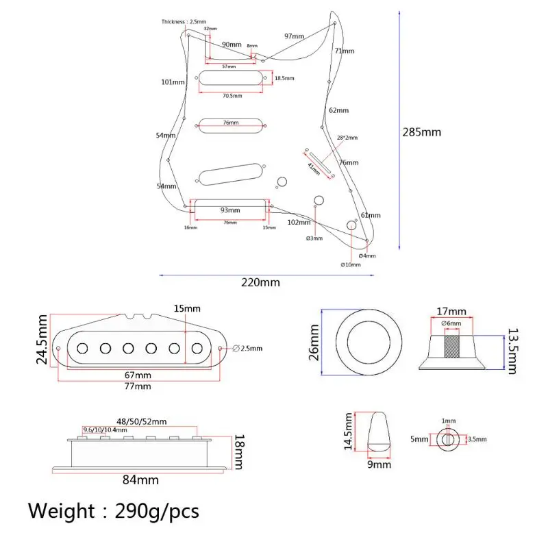 Родина SSS Prewired Pickguard 3 Одиночная катушка 5 способ переключатель Пикап для электрогитары