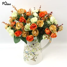 Meldel искусственный цветок Роза 21 голова Ретро Роза из искусственного шелка Цветок DIY Цветы для свадебного букета домашние вечерние украшения для комнаты свадебные украшения