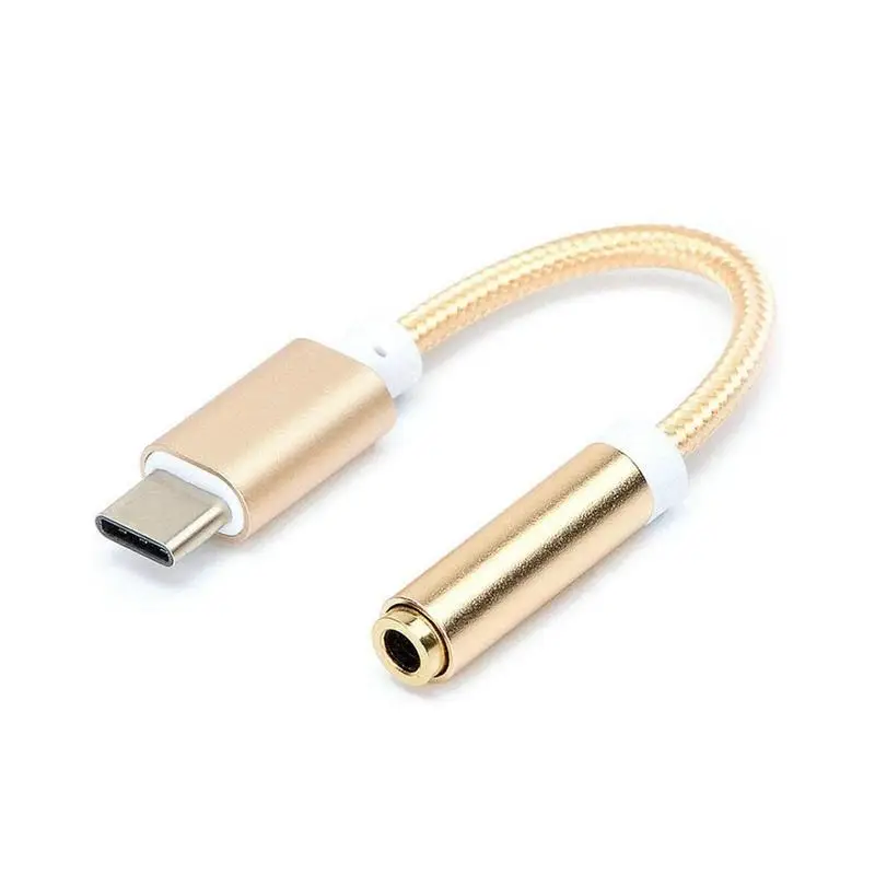 Золотой Type C 3,5 мм аудио разъем для наушников USB C до 3,5 мм AUX Наушники Плетеный Кабель-адаптер для huawei mate 20 P30 pro Xiaomi Mi 6 8 9 - Цвет: Золотой