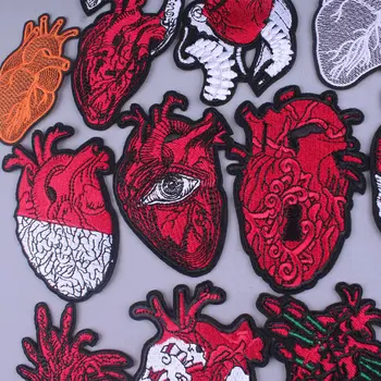 Pulaqi parche corazón rojo Hippie hierro sobre parches bordados para ropa órganos humanos apliques pegatinas, insignias rayas parche personalizado