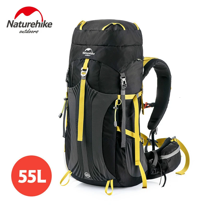 Naturehike Высокое качество открытый альпинистский рюкзак Кемпинг 65L 55L 45L большой емкости водонепроницаемый походные рюкзаки - Цвет: Black 55L