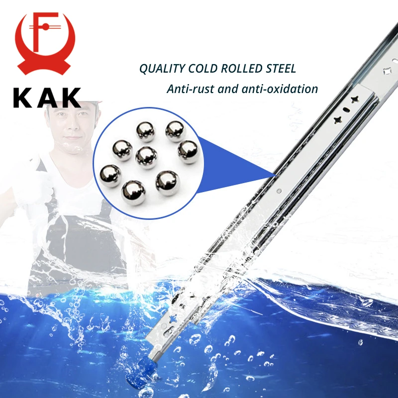 KAK Drawer Runners with Lock 10 to 50 inch Ball Bearing Three Fold Full Extension Heavy Duty Slide Rail Drawer Slides Hardware