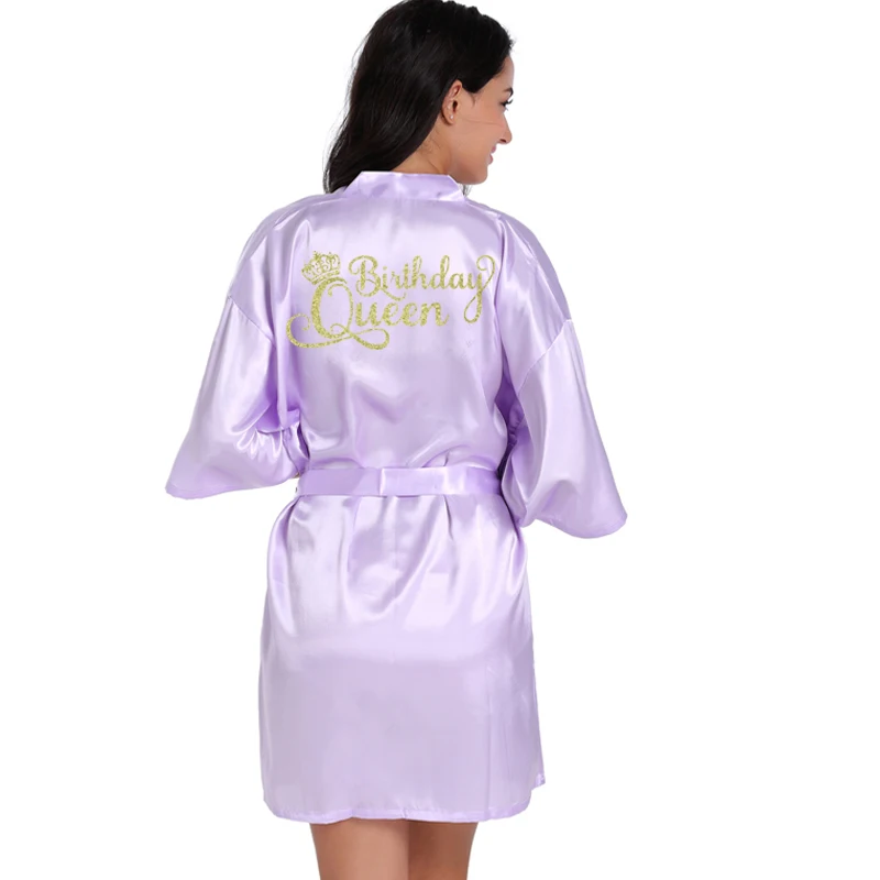Womens Sleepwear Birthday Girl Squad Kimono Robe Bathrobe Women Silk