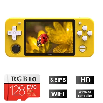 

Yellow Portable RGB10 128G SD Card RK3326 Quad-Core Retro Handheld Game Console 480*320PX 3.5" Full-View IPS Screen Open Source