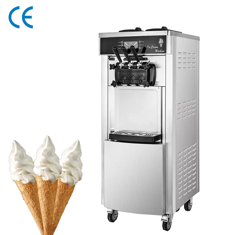

New Commercial Small Soft Ice Cream Vertical Mini Automatic Three Head Ice Cream Machine For Sale 21-26L/H