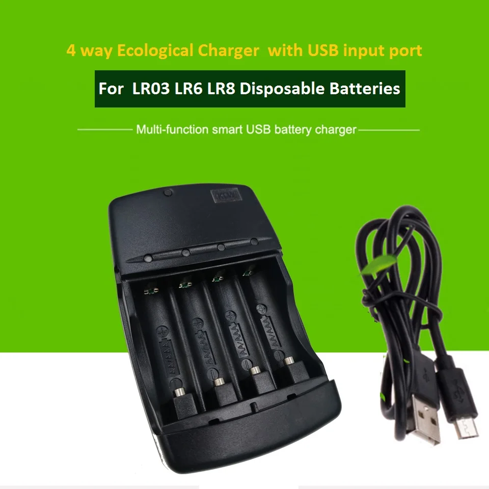4 способа экологической Зарядное устройство с USB входной порт для LR03 LR6