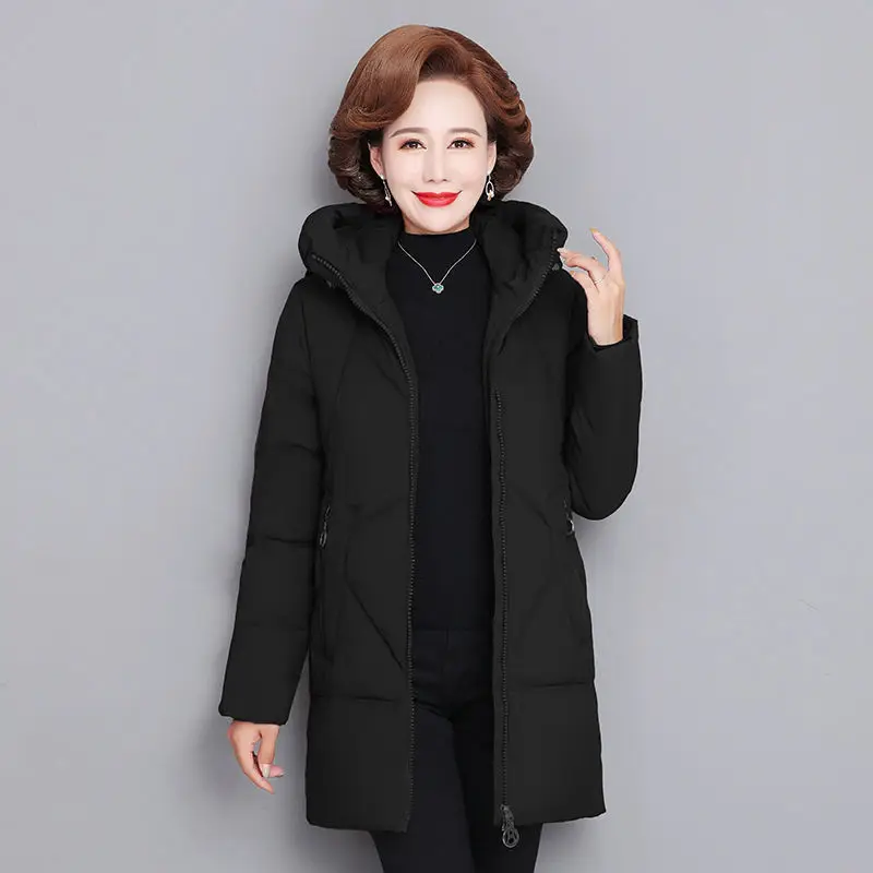 Hooded Thick Down Jacket Female 2025 New Middle Aged Mother Cotton Winter Coat Grandmother Wear Plus Size Long Parka Women 6XL
