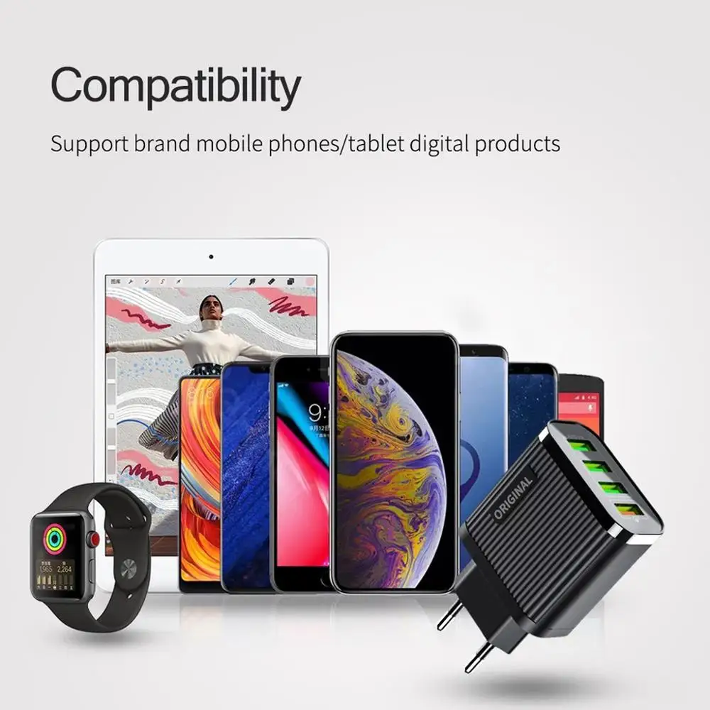 

USB Charger Quick Charge 3.0 charger Adapter 4-Port Quick Charge EU/US Plug Stripe Mobile Charger Fast Charging For phone