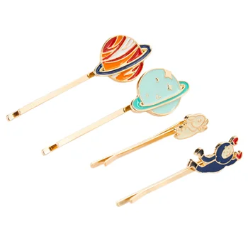 

4pcs Creative Hairpin Alloy Rabbit Astronauts Mars Mercury Pattern Barrettes for Woman Lady Female