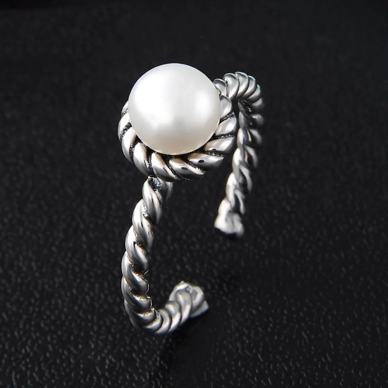 Bague Ringen Настоящее 925 пробы Серебряное кольцо с большим натуральным жемчугом изящное Ювелирное Украшение регулируемое кольцо женские вечерние подарки