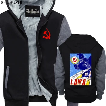 

Space winter thick hoodies - Laika The Space Dog CCCP Russia Soviet Era Poster Casual hoodie Male warm jacket sbz1050
