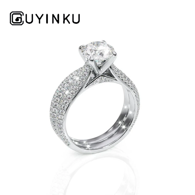 GUYINKU Moissanite Свадебное обручальное кольцо набор основной 1ct 6,5 мм EF цвет Moissanite боковое обручальное кольцо с камнем набор для женщин