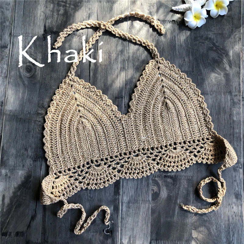 Vkamoli Бикини Топ ручной работы крючком женские пляжные в стиле бохо Bralette Твердые Холтер вязаный купальник бразильские бикини купальный костюм Топ - Цвет: Bikinis Bathing Suit
