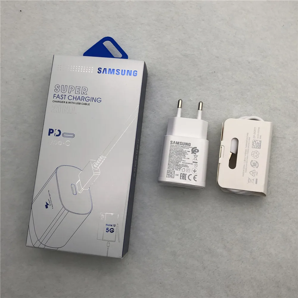 White SET samsung note10 PRO 5G зарядное устройство 25 Вт ЕС супер быстрая зарядка дорожный адаптер type c кабель для samsung Galaxy s10 S9 a50 a70 - Тип штекера: White SET