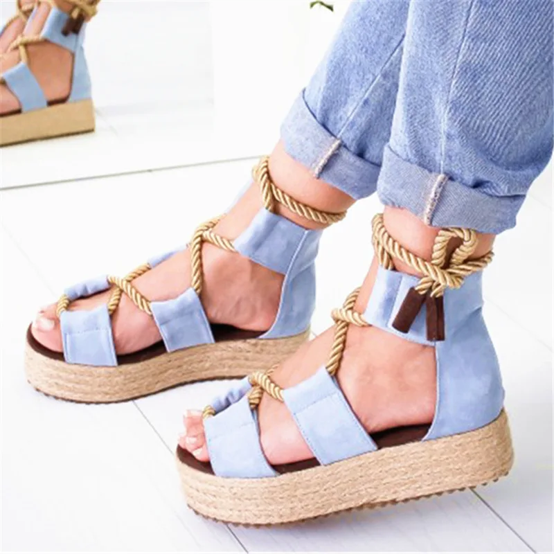 Летняя женская обувь разноцветные сандалии с толстой подошвой в стиле ретро яркая дышащая домашняя обувь для пляжного отдыха NSE7181 - Цвет: BLUE