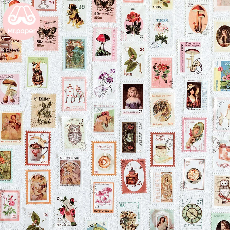 Mr Paper 8 Designs Retro Post Office Plant Stamp Tapes Scrapbooking Deco Sticker Masking Tapes Easy to Tear