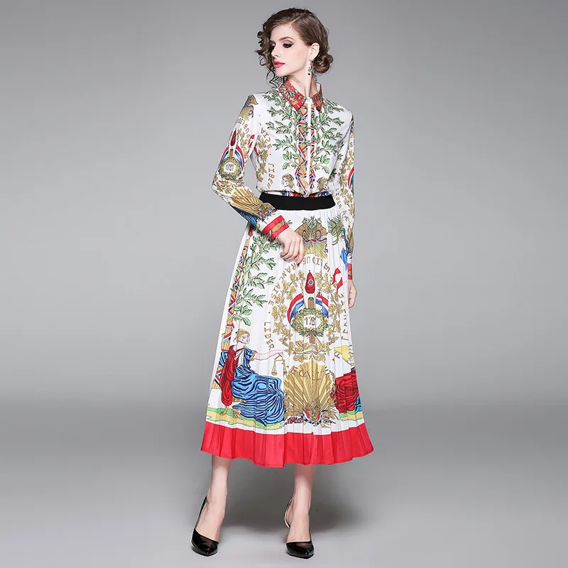 

Photo Shoot 2019 Europe And America Fashion Positioning Printed Shirt + Pleated Skirt Set (Two-Piece Set)
