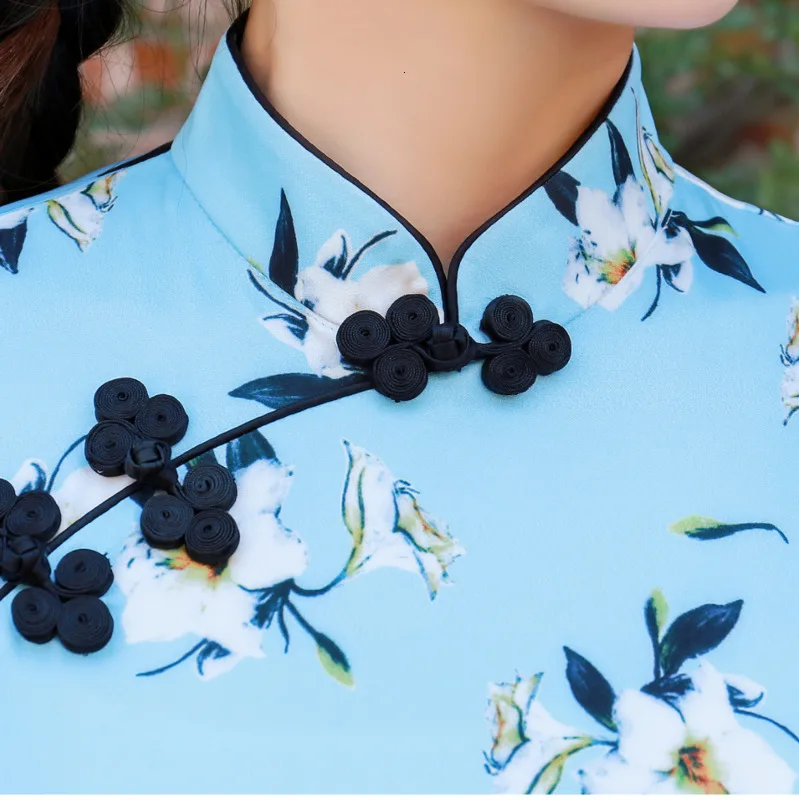S-4XL Plus Size Chinese Tops Shirts Blue Printing flowers Chinese Tops Woman Pink Shirt Tops Clothing