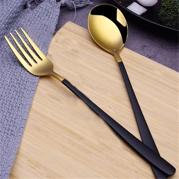 

Long Handle Spoon Fork Gold Spoon Fork For Ice Cream Dinner Tableware Gold Plated Dessert Tea Coffee Spoons Stainless Steel