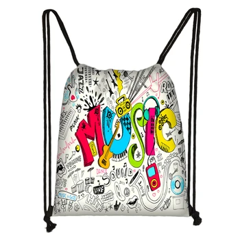 

Custom White Music Shapes Drawstring Daypack Kids Satchel Casual Backpack Teenager Storage Bag Women Men 32x38cm*200611-26