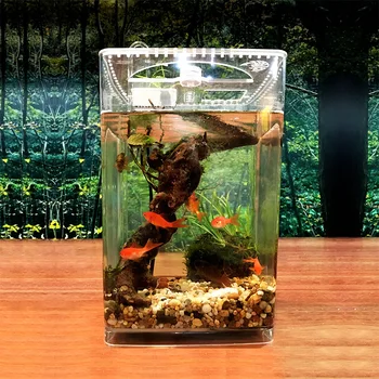 

Fish Tank Transparent Desktop Aquarium Small Filter Circulation LED Light Landscaping Plant Basket Home Decoration Case Box