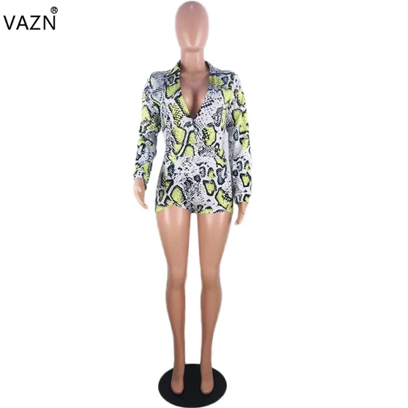 VAZN KSN5032, длинный рукав, лацкан, Змеиный узор, с принтом, однобортный, летние, племенные, стильные комбинезоны, короткие штаны
