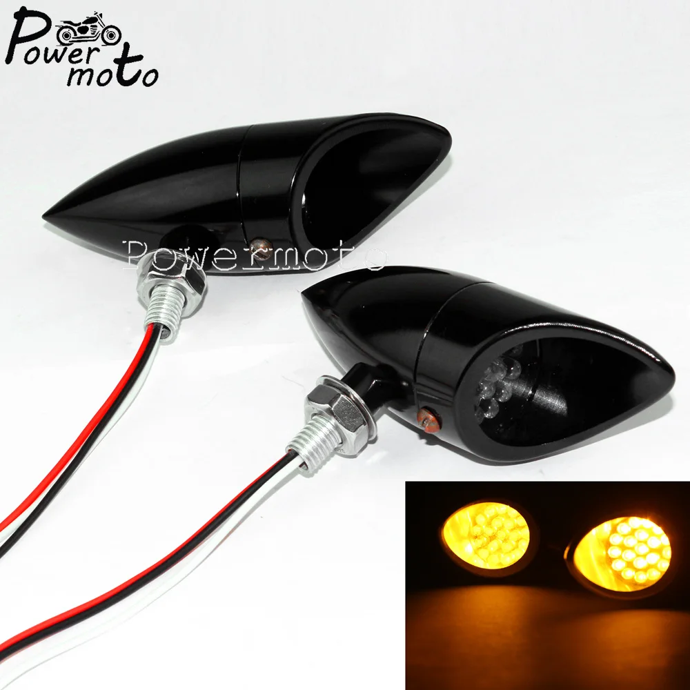 12V LED CNC Motorcycle Black Bullet Turn Signal Indicator Blinker Light For Harley Cafe Racer Bobber Chopper Softail Cruiser |