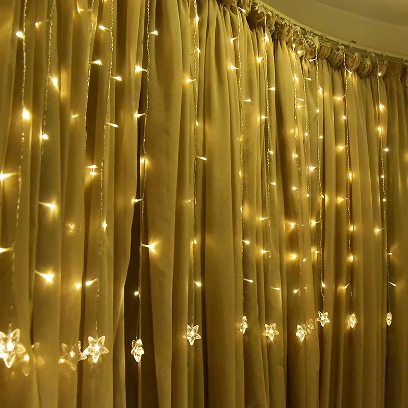 

YINUO CANDLE 2x1M Star Led Icicle Curtain Fairy String Light Fairy Light 100 Led Christmas Light for Wedding Home Garden Decor