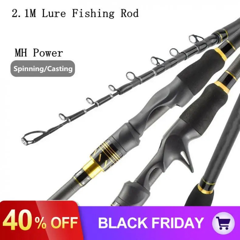 2.1m High Carbon Fiber Lure Fishing Rod Power MH Lightweight Spinning / Casting Fishing Pole
