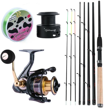 

Sougayilang Fishing Rod Reel Line Set Portable 6 Section M Power Carbon Spinning Rod with 13 +1BB Spinning Reels Combo Pesca