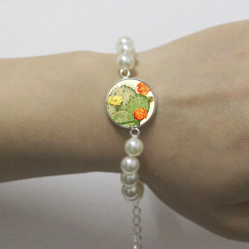 Cuff Bracelet Art Pattern Under Glass Dome Jewelry Handmade